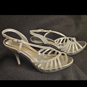 Glamorous Silver Strappy Heels